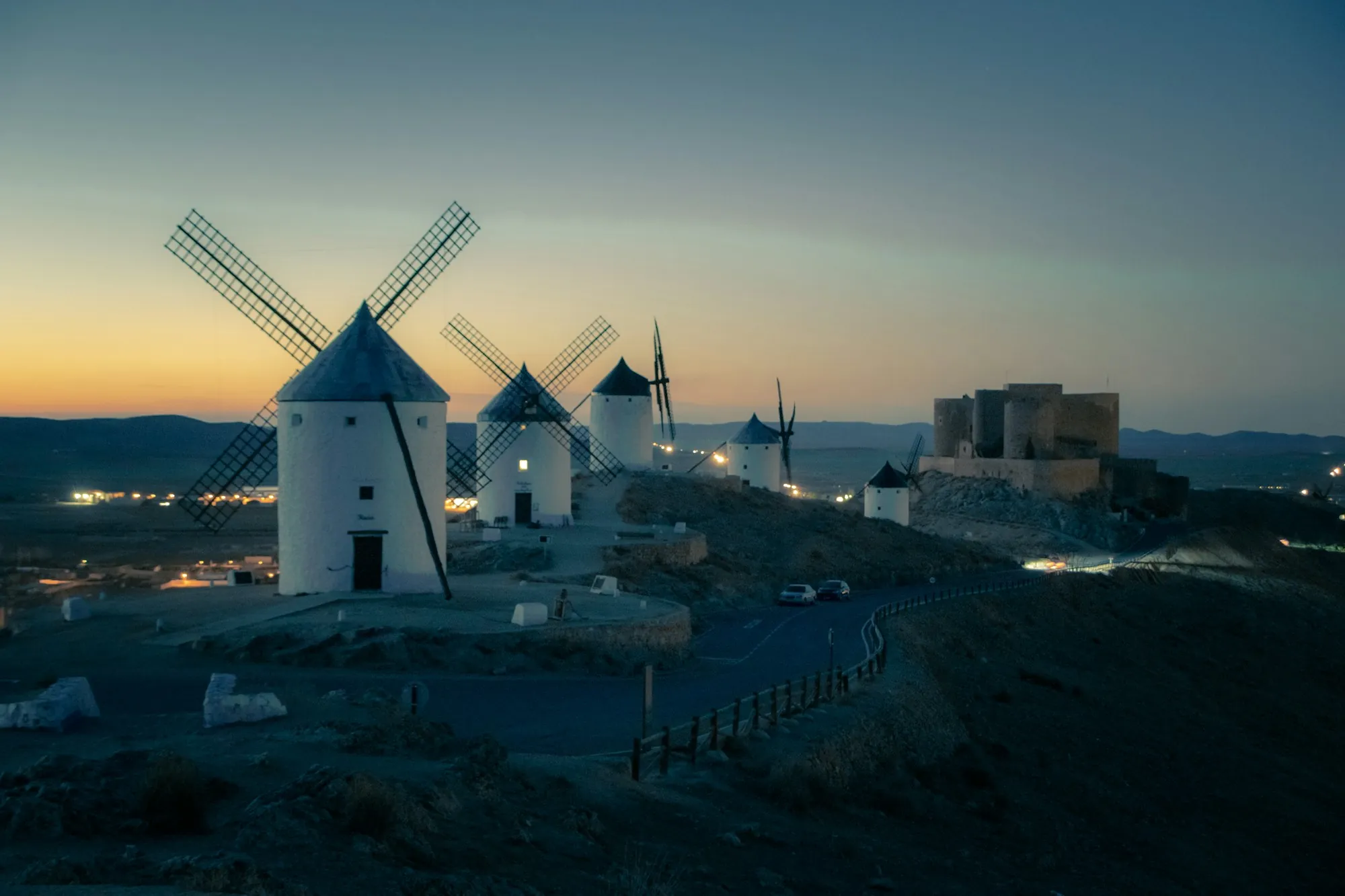 A row of windmills on a ridge